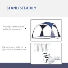 Outsunny 3.5 x 3.5M Camping Gazebo, Outdoor Event Shelter Dome Tent Garden Sun Shelter Patio Spire Arc Pavilion Camp Sun Shade Tent for 6-8 Person, Blue and Grey - 7