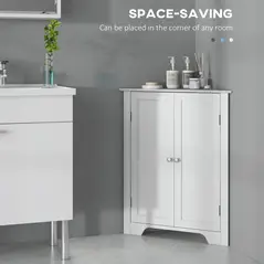 kleankin Triangle Bathroom Cabinet, Corner Bathroom Storage Unit with Adjustable Shelf and Recessed Door, Free Standing, White - 4