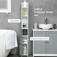 kleankin Modern Bathroom Storage Cabinet, Freestanding Tall Bathroom Cabinet with Open Shelves and 3 Cupboards with Door, for Bedroom Hallway, Grey - 4