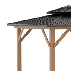 Outsunny 3.5 x 3.5m Outdoor Hardtop Gazebo Canopy with Two-tier Metal Roof and Solid Wood Frame Outdoor Patio Shelter for Patio, Garden, Black - 7