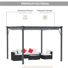 Outsunny 3 x 3 m Aluminum Gazebo, with Retractable Roof - Grey - 5