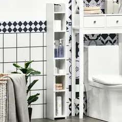 kleankin Modern Bathroom Storage Cabinet, Freestanding Tall Bathroom Cabinet with Open Shelves and 3 Cupboards with Door, for Bedroom Hallway, White - 7