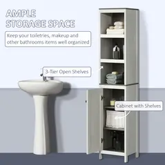 kleankin Tall Bathroom Storage Cabinet, Freestanding Tower Cabinet with 3 Open Shelves and Adjustable Shelf, Antique White - 4