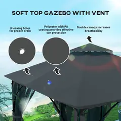 Outsunny 3 x 3m Garden Gazebo Patio Party Tent Shelter Outdoor Canopy Double Tier Sun Shade with Metal Frame and Netting, Dark Grey - 4
