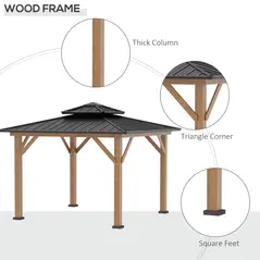 Outsunny 3.5 x 3.5m Outdoor Hardtop Gazebo Canopy with Two-tier Metal Roof and Solid Wood Frame Outdoor Patio Shelter for Patio, Garden, Black - 5