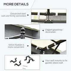 Outsunny 4 x 3 Meters Canopy Metal Wall Gazebo Awning Garden Marquee Shelter Door Porch - Cream - 6