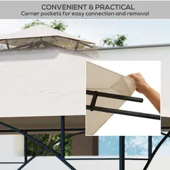 Outsunny 3x3(m) Replacement Gazebo Canopy, Double Tier Roof Top for Garden, Patio, Outdoor, Beige (TOP ONLY) - 5