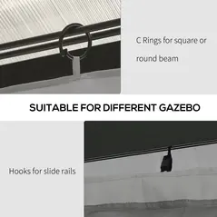 Outsunny 4 Pack Replacement Gazebo Curtains Privacy Panel for Most 3 x 4m Gazebo Canopy Pavillion Outdoor Shelter Sidewalls Accessories Light Grey - 6