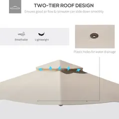 Outsunny 3x3(m) Replacement Gazebo Canopy, Double Tier Roof Top for Garden, Patio, Outdoor, Beige (TOP ONLY) - 6