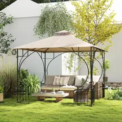 Outsunny 3x3(m) Replacement Gazebo Canopy, Double Tier Roof Top for Garden, Patio, Outdoor, Beige (TOP ONLY) - 2