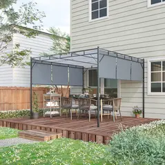 Outsunny 3 x 3(m) Steel Pergola Gazebo with Sliding Roof, Garden Gazebo Canopy Sun Shade Shelter for Outdoor, Deck, Patio, Dark Grey - 2