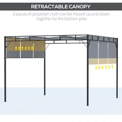 Outsunny 3 x 3(m) Steel Pergola Gazebo with Sliding Roof, Garden Gazebo Canopy Sun Shade Shelter for Outdoor, Deck, Patio, Dark Grey - 5