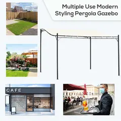Outsunny 4 x 3 Meters Canopy Metal Wall Gazebo Awning Garden Marquee Shelter Door Porch - Cream - 4