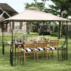 Outsunny 3x3(m) Replacement Gazebo Canopy, Double Tier Roof Top for Garden, Patio, Outdoor, Beige (TOP ONLY) - 7