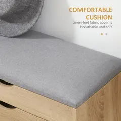 HOMCOM Shoe Bench with Cushion for 4 Pair of Shoes, Storage Bench with Padded Seat, Flip-up Cabinet and Hidden Space for Entryway, Natural - 5
