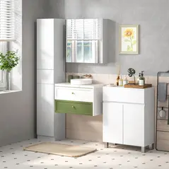 kleankin Luxury Tall Bathroom Cabinet with High Gloss Panel, Sleek White Bathroom Cabinet with Push-to-Open Door, White - 9