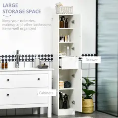kleankin Luxury Tall Bathroom Cabinet with High Gloss Panel, Sleek White Bathroom Cabinet with Push-to-Open Door, White - 4