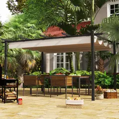 Outsunny 4 x 3(m) Aluminium Pergola with Retractable Roof, Garden Gazebo Canopy Shelter for Outdoor, Patio, Cream White - 2