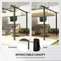 Outsunny 4 x 3(m) Aluminium Pergola with Retractable Roof, Garden Gazebo Canopy Shelter for Outdoor, Patio, Cream White - 5