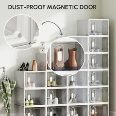 HOMCOM 18PCS Clear Shoe Box, Plastic Stackable Shoe Storage Box for UK/EU Size up to 12/46 with Magnetic Door for Women/Men, 28 x 36 x 21 cm - 8