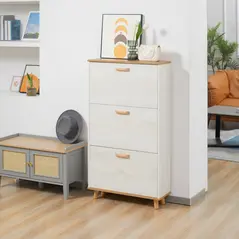 HOMCOM Narrow Shoe Cabinet, Slim Shoe Storage Cabinet with 3 Flip Drawers and Adjustable Shelves, 12 Pair of Shoes Organizer for Hallway, Entryway, Cream White - 2