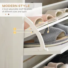 HOMCOM Narrow Shoe Cabinet, Slim Shoe Storage Cabinet with 3 Flip Drawers and Adjustable Shelves, 12 Pair of Shoes Organizer for Hallway, Entryway, Cream White - 5