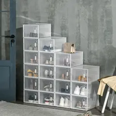 HOMCOM 18PCS Clear Shoe Box, Plastic Stackable Shoe Storage Box for UK/EU Size up to 8.5/43 with Magnetic Door for Women/Men, 25 x 35 x 19cm - 2