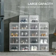 HOMCOM 18PCS Clear Shoe Box, Plastic Stackable Shoe Storage Box for UK/EU Size up to 8.5/43 with Magnetic Door for Women/Men, 25 x 35 x 19cm - 5