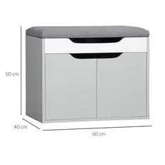 HOMCOM Shoe Bench with Cushion, Modern Storage Bench with Padded Seat, 2-tier Cabinet, Hidden Storage, Adjustable Shelf for Living Room and Entryway, Light Grey - 3