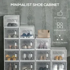 HOMCOM 18PCS Clear Shoe Box, Plastic Stackable Shoe Storage Box for UK/EU Size up to 8.5/43 with Magnetic Door for Women/Men, 25 x 35 x 19cm - 4