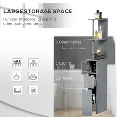 HOMCOM Tall Bathroom Cabinet, Freestanding Bathroom Storage Cabinet with 2-Tier Shelf and Drawers, Narrow Cupboard Storage Unit, Grey - 4