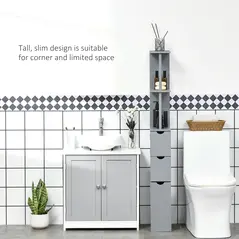 HOMCOM Tall Bathroom Cabinet, Freestanding Bathroom Storage Cabinet with 2-Tier Shelf and Drawers, Narrow Cupboard Storage Unit, Grey - 5