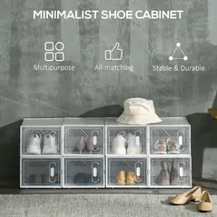 HOMCOM 8PCS Clear Shoe Box, Plastic Stackable Shoe Storage Box for UK/EU Size up to 8.5/43 with Magnetic Door for Women/Men, 25 x 35 x 19cm - 4