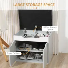 HOMCOM Shoe Bench with Cushion, Modern Storage Bench with Padded Seat, 2-tier Cabinet, Hidden Storage, Adjustable Shelf for Living Room and Entryway, Light Grey - 4