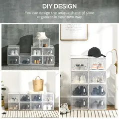 HOMCOM 8PCS Clear Shoe Box, Plastic Stackable Shoe Storage Box for UK/EU Size up to 8.5/43 with Magnetic Door for Women/Men, 25 x 35 x 19cm - 6