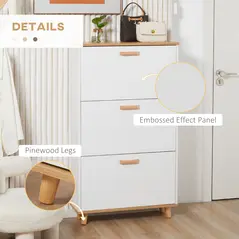 HOMCOM Narrow Shoe Cabinet, Slim Shoe Storage Cabinet with 3 Flip Drawers and Adjustable Shelves, 12 Pair of Shoes Organizer for Hallway, Entryway, White - 8