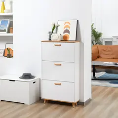 HOMCOM Narrow Shoe Cabinet, Slim Shoe Storage Cabinet with 3 Flip Drawers and Adjustable Shelves, 12 Pair of Shoes Organizer for Hallway, Entryway, White - 2