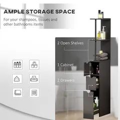 HOMCOM Tall Bathroom Cabinet, Freestanding Bathroom Storage Cabinet with 2-Tier Shelf and Drawers, Narrow Cupboard Storage Unit, Brown - 4