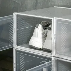 HOMCOM 8PCS Clear Shoe Box, Plastic Stackable Shoe Storage Box for UK/EU Size up to 8.5/43 with Magnetic Door for Women/Men, 25 x 35 x 19cm - 8