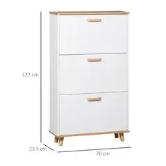 HOMCOM Narrow Shoe Cabinet, Slim Shoe Storage Cabinet with 3 Flip Drawers and Adjustable Shelves, 12 Pair of Shoes Organizer for Hallway, Entryway, White - 3