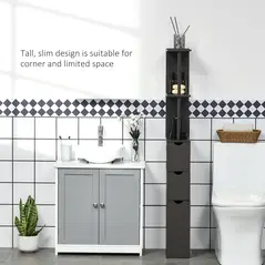 HOMCOM Tall Bathroom Cabinet, Freestanding Bathroom Storage Cabinet with 2-Tier Shelf and Drawers, Narrow Cupboard Storage Unit, Brown - 5