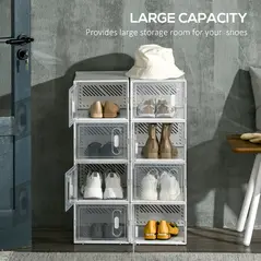 HOMCOM 8PCS Clear Shoe Box, Plastic Stackable Shoe Storage Box for UK/EU Size up to 8.5/43 with Magnetic Door for Women/Men, 25 x 35 x 19cm - 5