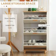 HOMCOM Narrow Shoe Cabinet, Slim Shoe Storage Cabinet with 3 Flip Drawers and Adjustable Shelves, 12 Pair of Shoes Organizer for Hallway, Entryway, White - 4