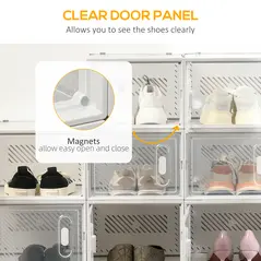 HOMCOM 18PCS Clear Shoe Box, Plastic Stackable Shoe Storage Box for UK/EU Size up to 12/46 with Magnetic Door for Women/Men, 28 x 36 x 21 cm - 6