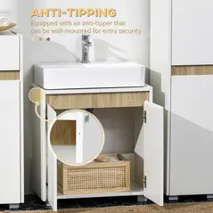 kleankin Modern Bathroom Sink Cabinet, Floor Standing Under Sink Cabinet, Freestanding Storage Cupboard with Double Doors, White - 5