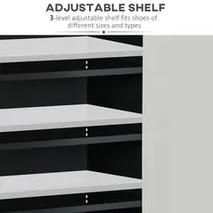 HOMCOM High Gloss Shoe Cabinet with White Doors and Open Shelves, Hallway Shoe Cupboard Storage Organiser for 15 Pairs of Shoes, Grey - 5