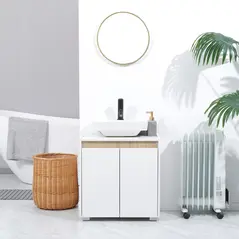 kleankin Modern Bathroom Sink Cabinet, Floor Standing Under Sink Cabinet, Freestanding Storage Cupboard with Double Doors, White - 7