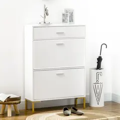 HOMCOM Three Drawer Slim Shoe Storage Cabinet, 12 Shoe Pairs - White - 2