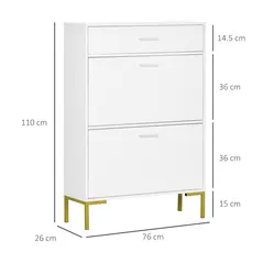 HOMCOM Three Drawer Slim Shoe Storage Cabinet, 12 Shoe Pairs - White - 3