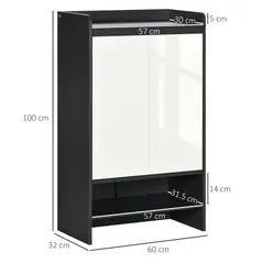 HOMCOM High Gloss Shoe Cabinet with White Doors and Open Shelves, Hallway Shoe Cupboard Storage Organiser for 15 Pairs of Shoes, Grey - 3